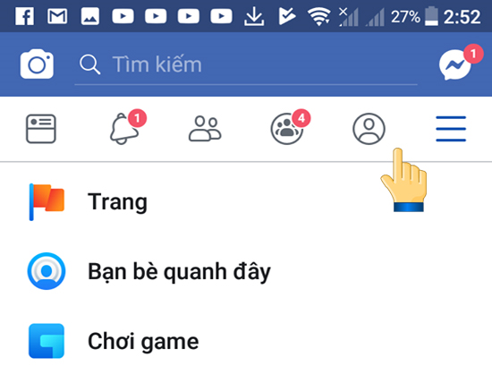 Mở ứng dụng facebook, chọn vào dấu 3 gạch ngang ngoài cùng.